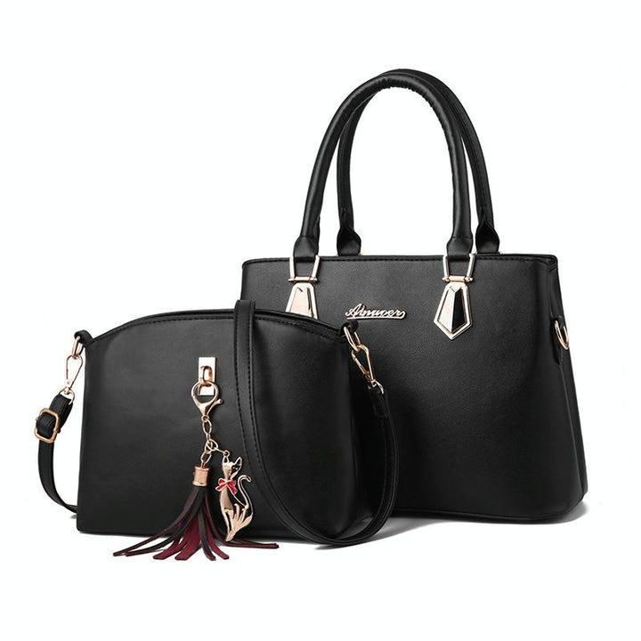 Women's Messenger Bag and Large Capacity Bag Set - Black