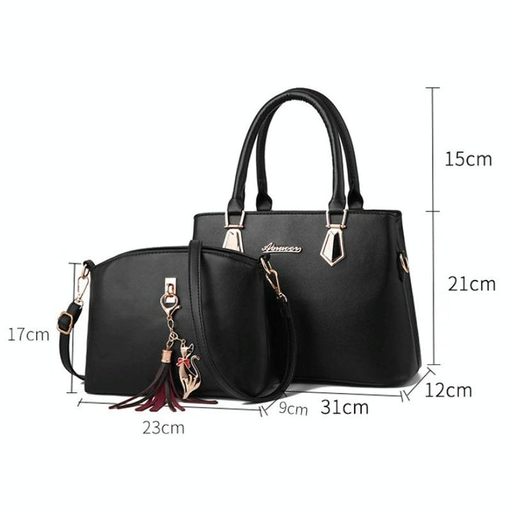 Women's Messenger Bag and Large Capacity Bag Set - Black
