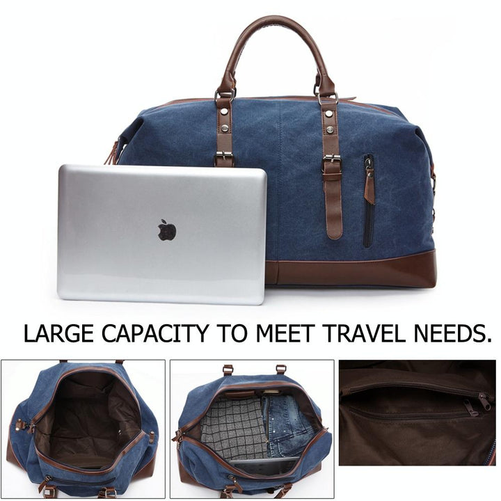 Men's Leather Duffel Bag - Black
