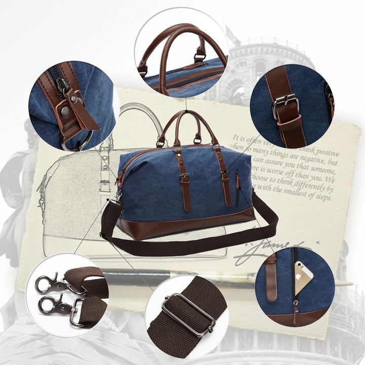 Men's Leather Duffel Bag - Black