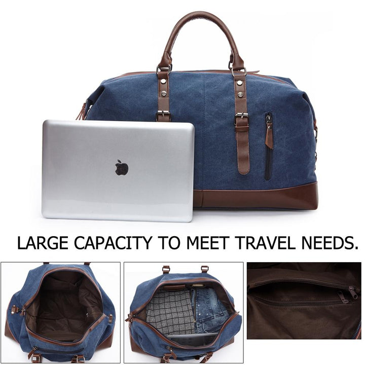 Men's Leather Duffel Bag - Black