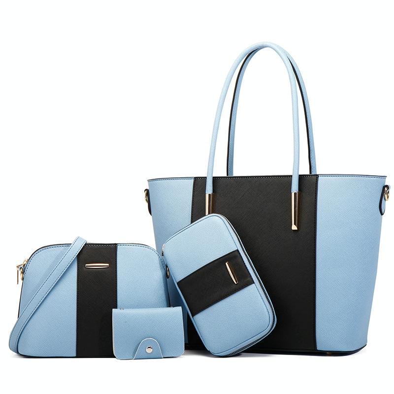 Stylish 4-in-1 Diagonal Handbag with Large Capacity - Blue Black