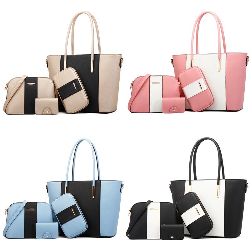 Stylish 4-in-1 Diagonal Handbag with Large Capacity - Blue Black