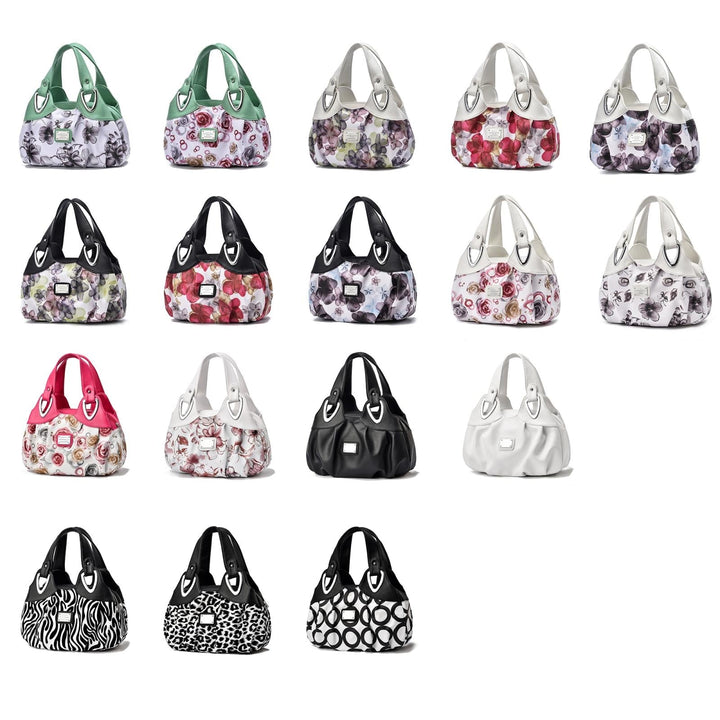 Women's Soft Leather Handbag - White with Red Flowers