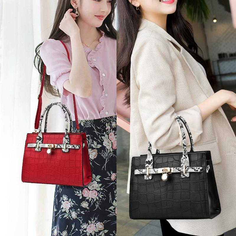Women's Large Capacity Stone Pattern Handag with Purse - Pink