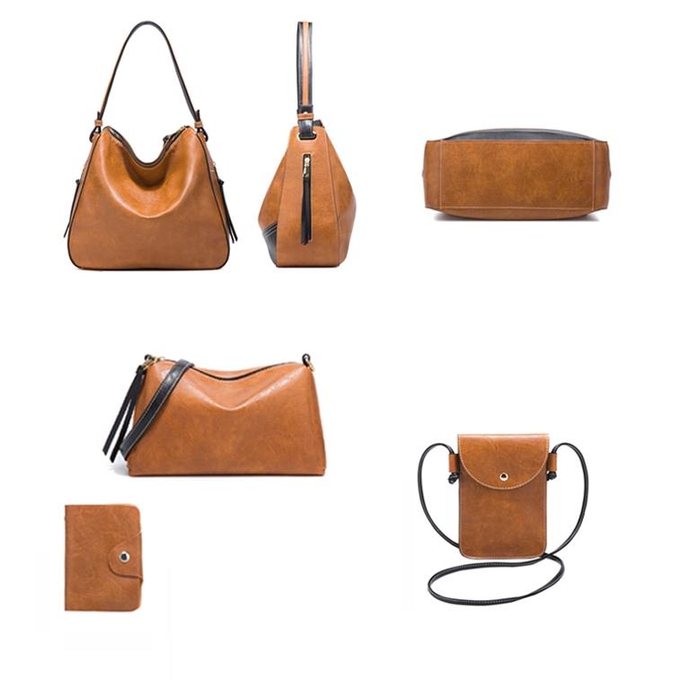 Women's Large Capacity Diagonal Leather Handbags - 4 in 1 Colour Brown