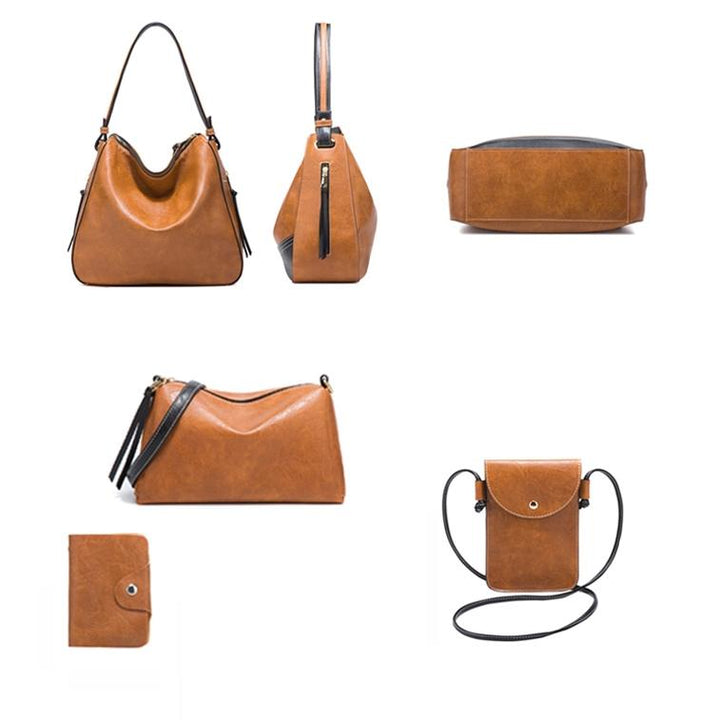 Women's Large Capacity Diagonal Leather Handbags - 4 in 1 Colour Brown