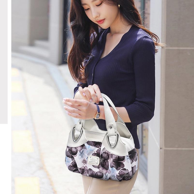 Women's Soft Leather Handbag - Purple Flower