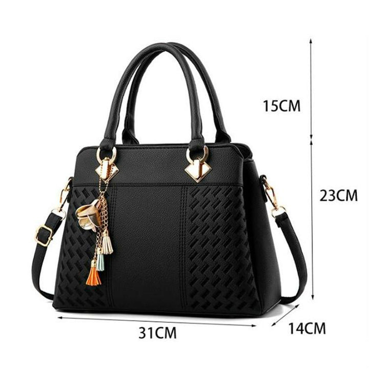 Women's Stylish Leather Crossbody Bag with Tassel Embroidery - Green