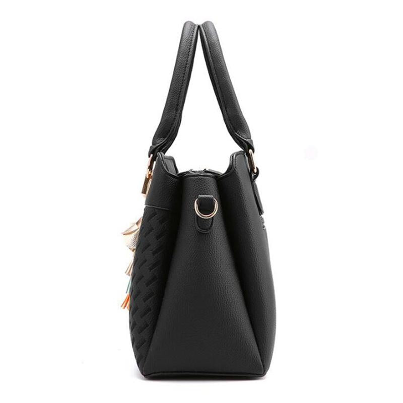 Women's Stylish Leather Crossbody Bag with Tassel Embroidery - Green