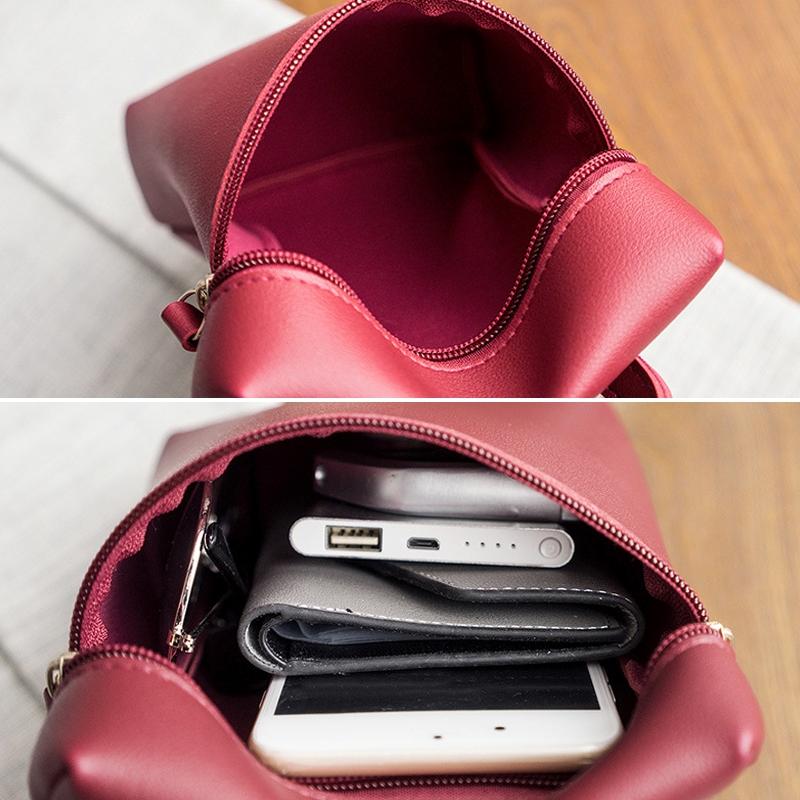 Simple Casual Shoulder Messenger Bag Small Crossbody Bucket Bag For Women - Red