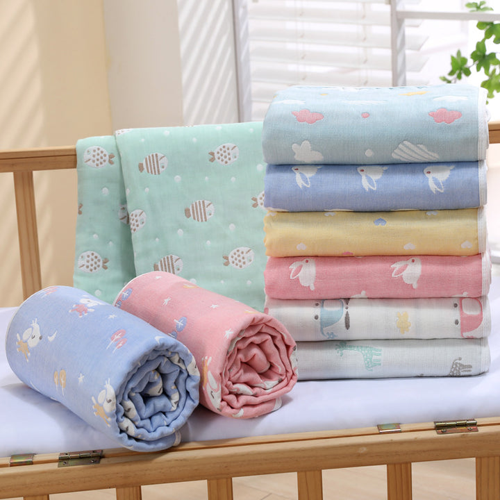 Green Fish, 6-Layer Muslin Baby Blanket - Soft Cotton Bedding for Infants and Toddlers, 110x110cm