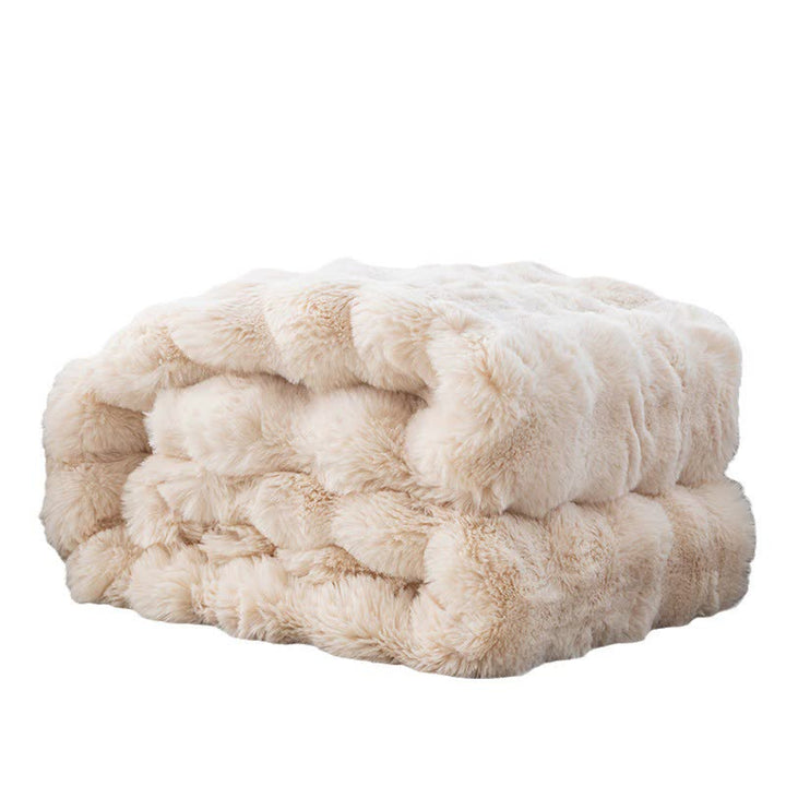 Off White 70*100cm Plush Toscana Rabbit Hair Throw Blanket - Soft Flannel Fleece for All Seasons, Perfect for Couch & Bed