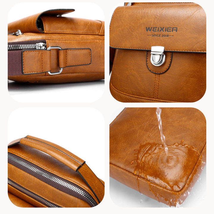 Premium PU Leather Crossbody Bag for Men - Vintage Dark Brown Shoulder Bag