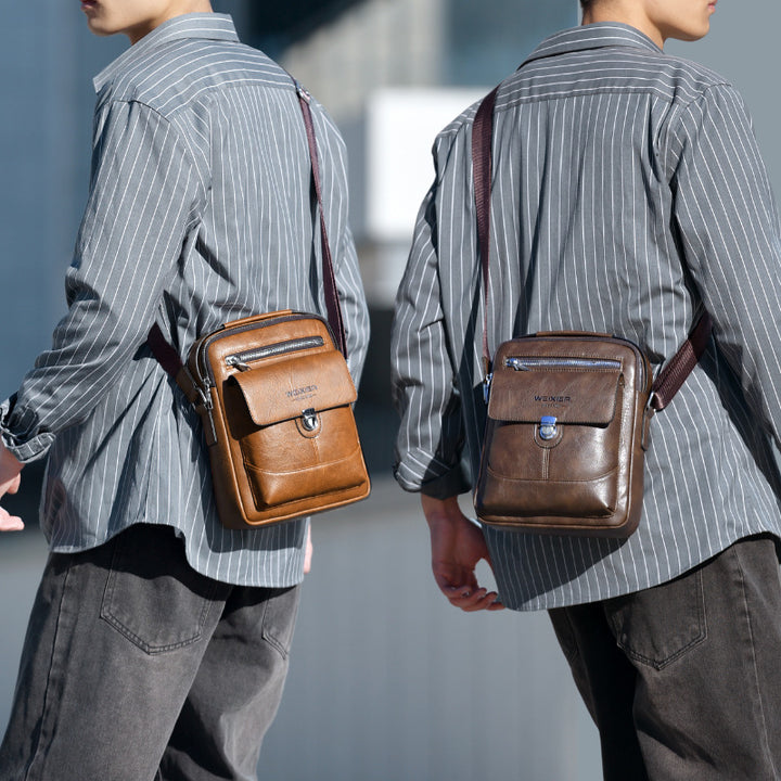 Premium PU Leather Crossbody Bag for Men - Vintage Dark Brown Shoulder Bag