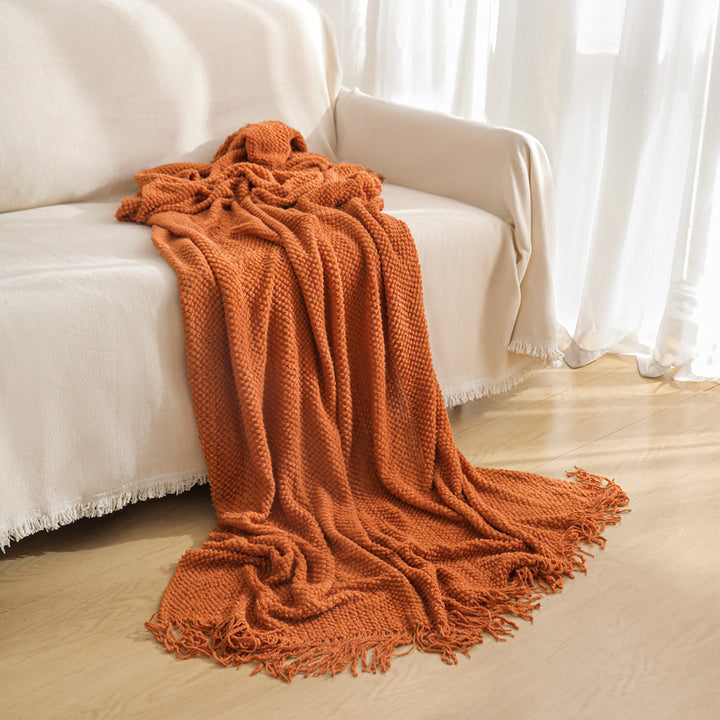 Orange Premium Woven Knitted Throw Blanket with Tassels | Soft, Cozy Sofa & Bed Blanket, Perfect for Office or Afternoon Naps 127x172cm