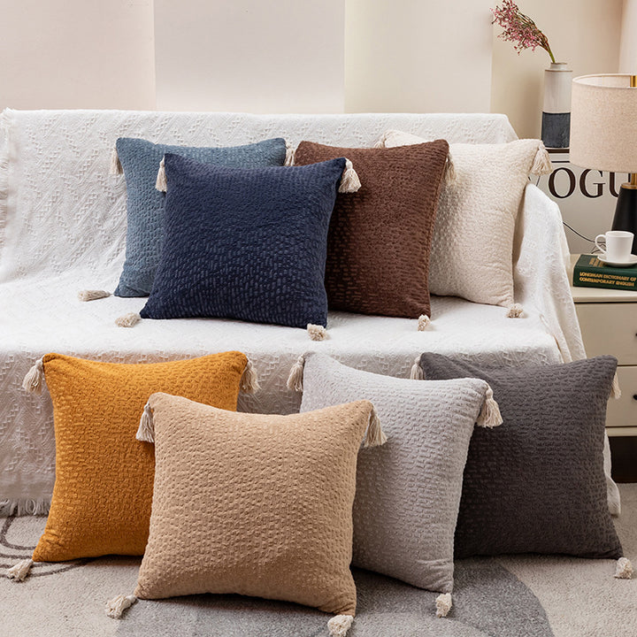 Silver Blue Set of 2 Textured Velvet Throw Pillow Covers with Tassels - Decorative Square Cushions 45*45cm