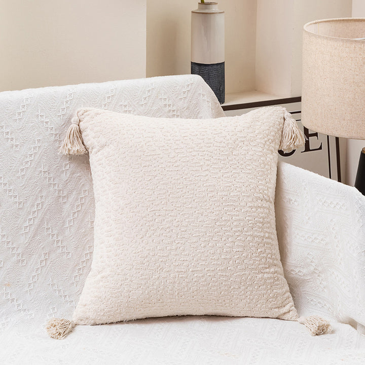 Cream White Set of 2 Textured Velvet Throw Pillow Covers with Tassels - Decorative Square Cushions 45*45cm