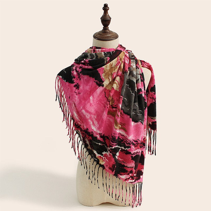 Stylish Animal Print Scarf - Warm Fall/Winter Shawl with Tassels, Imitation Cashmere(Rose pink)