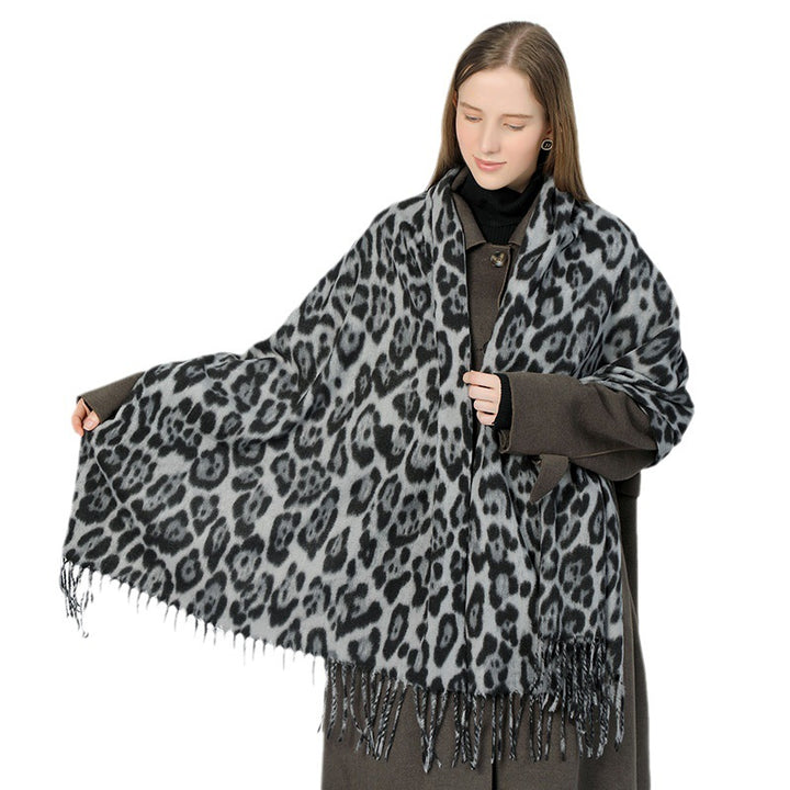 Stylish Animal Print Scarf - Warm Fall/Winter Shawl with Tassels, Imitation Cashmere(Dark green)