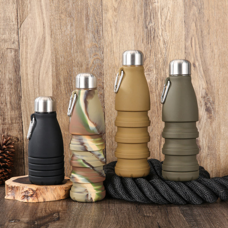 Desert yellow Collapsible Silicone Water Bottle - Portable Sports Hydration Flask with Carabiner, 550ml/300ml