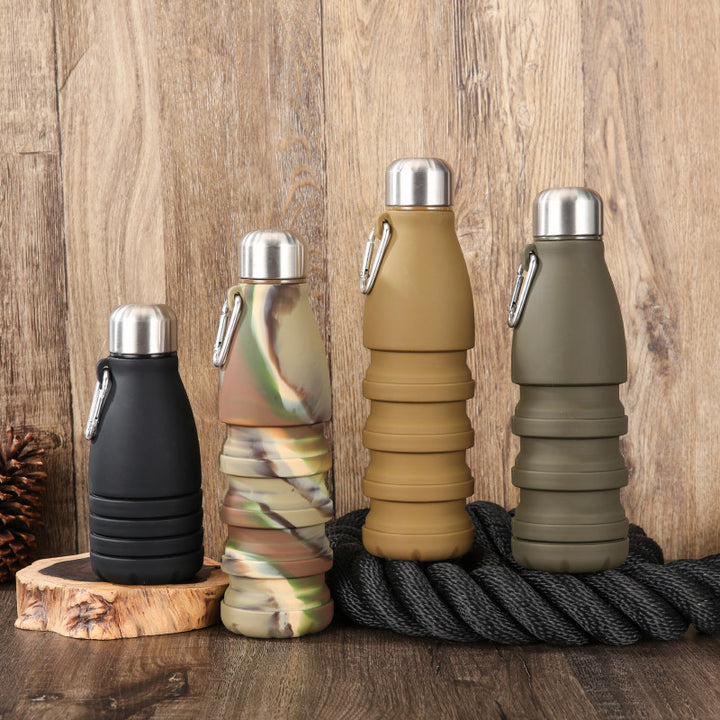 Desert yellow Collapsible Silicone Water Bottle - Portable Sports Hydration Flask with Carabiner, 550ml/300ml