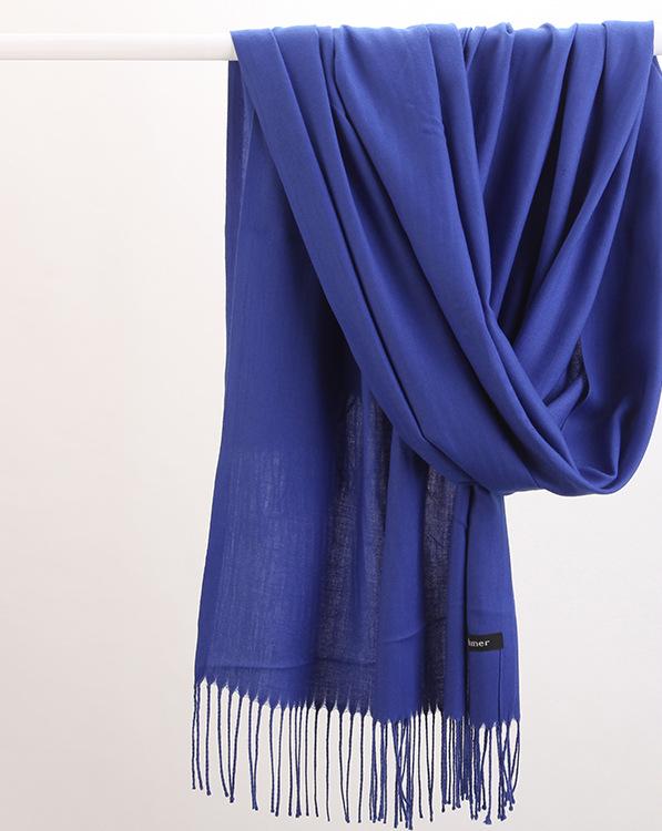 Luxe Soft Imitation Cashmere Scarf - Warm Solid Tone Shawl with Elegant Fringe(Royal blue)