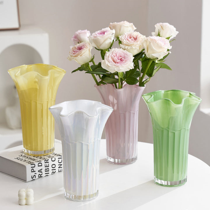 Nordic-Style Glass Vase - Elegant Fluted Flower Vase for Home Decor(Yellow)