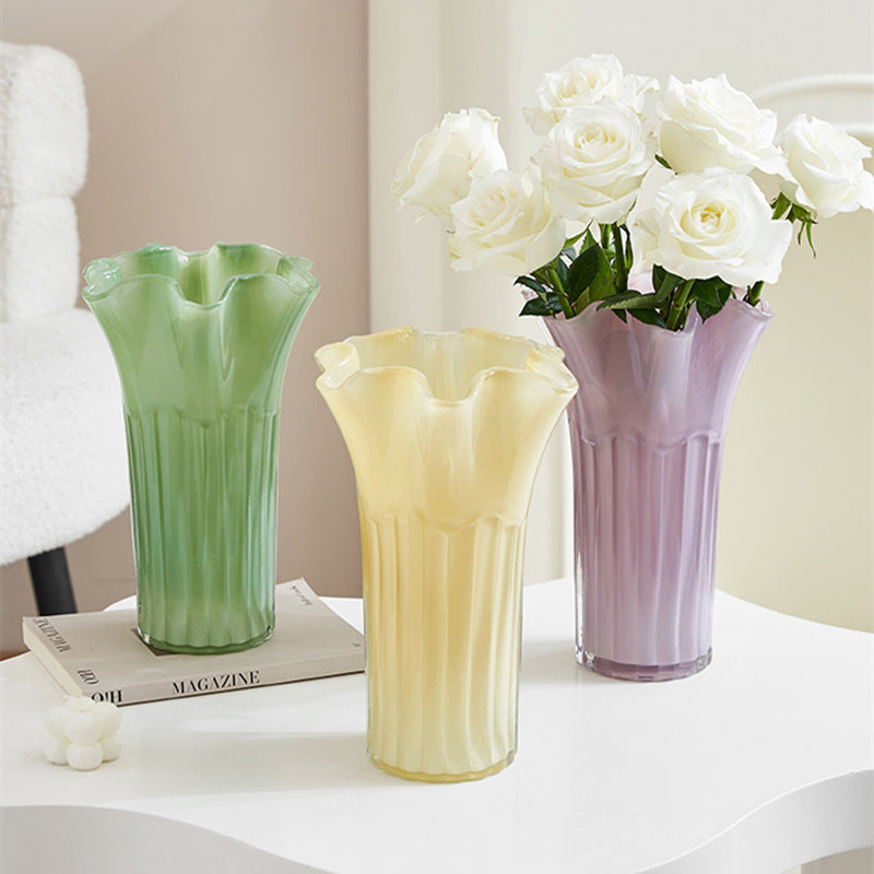 Nordic-Style Glass Vase - Elegant Fluted Flower Vase for Home Decor(Yellow)