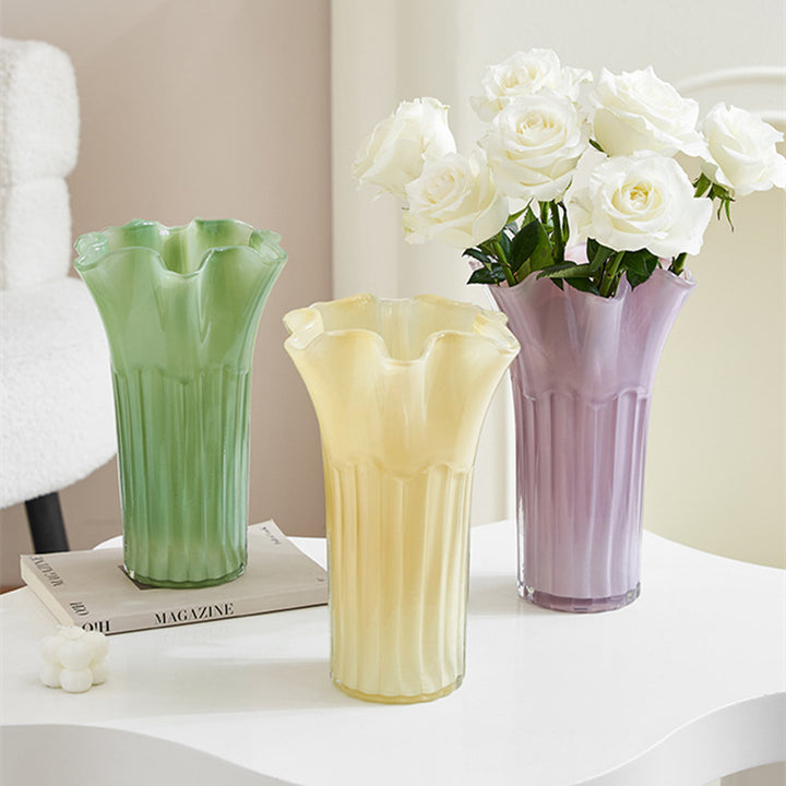 Nordic-Style Glass Vase - Elegant Fluted Flower Vase for Home Decor(Yellow)
