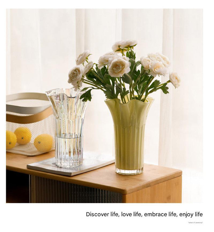 Nordic-Style Glass Vase - Elegant Fluted Flower Vase for Home Decor(Yellow)