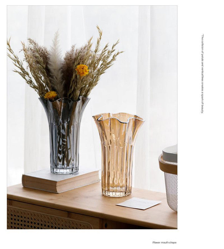 Nordic-Style Glass Vase - Elegant Fluted Flower Vase for Home Decor(White)