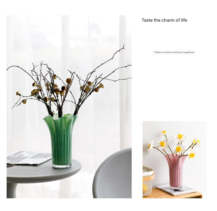 Nordic-Style Glass Vase - Elegant Fluted Flower Vase for Home Decor(White)