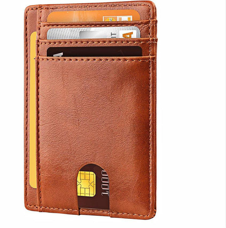Slim Minimalist Leather Wallet with ID Window & RFID Blocking - Holds 12 Cards & Cash(Yellow Brown)