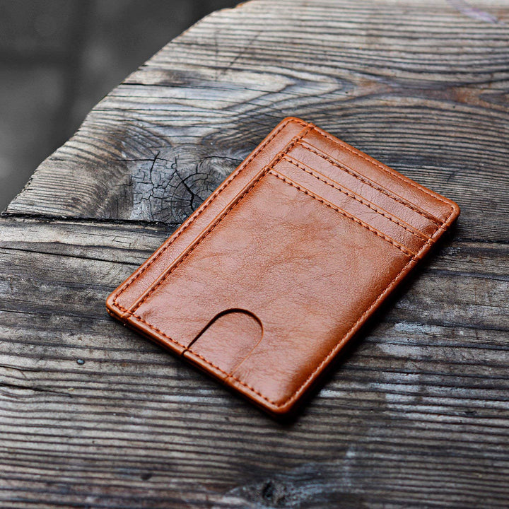 Slim Minimalist Leather Wallet with ID Window & RFID Blocking - Holds 12 Cards & Cash(Navy blue)