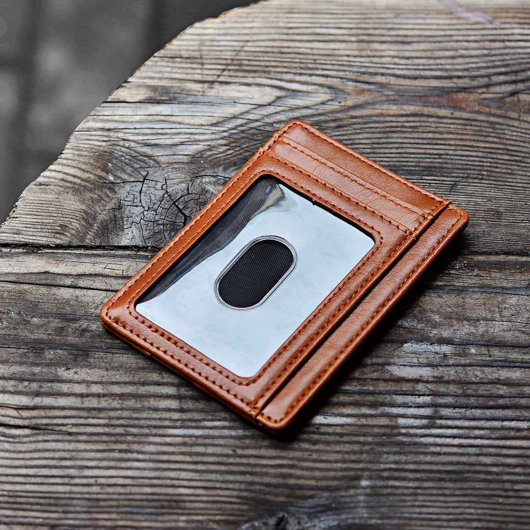 Slim Minimalist Leather Wallet with ID Window & RFID Blocking - Holds 12 Cards & Cash(Navy blue)