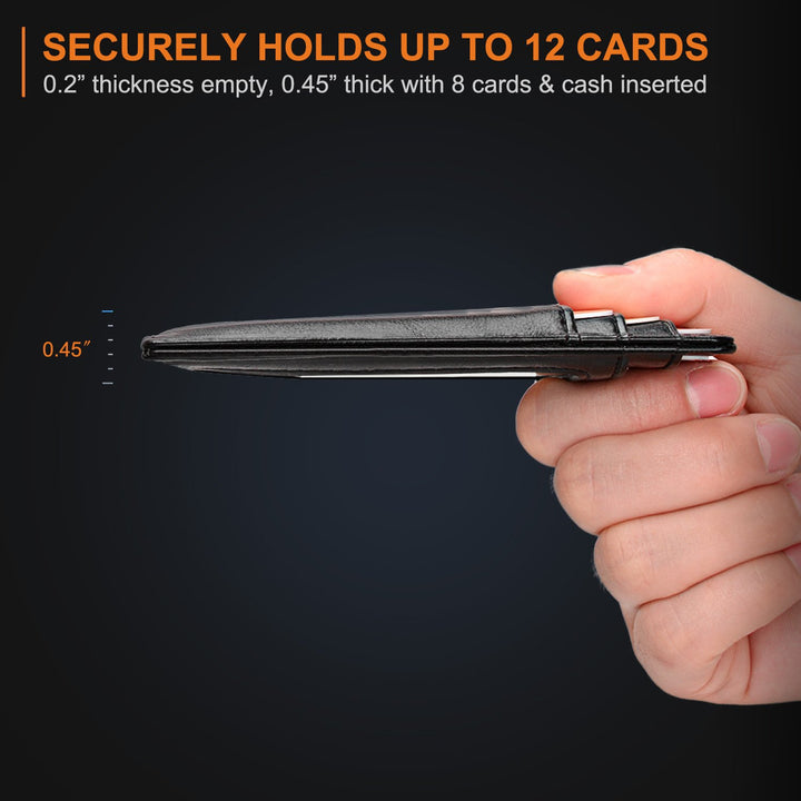 Slim Minimalist Leather Wallet with ID Window & RFID Blocking - Holds 12 Cards & Cash(Navy blue)