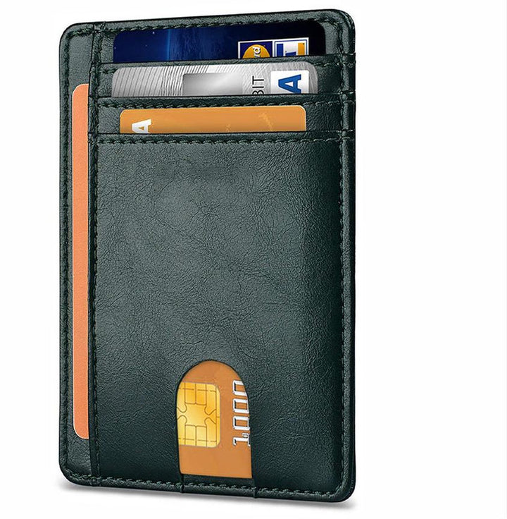 Slim Minimalist Leather Wallet with ID Window & RFID Blocking - Holds 12 Cards & Cash(Dark green)