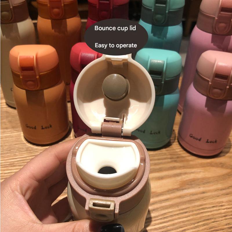 Good Luck" Mini Stainless Steel Thermos Flask - 350ml Leakproof Insulated Bottle with Pop-Up Lid & Strap(red)"