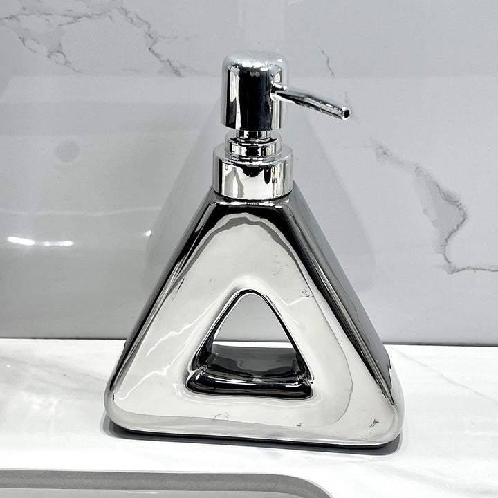 Modern Ceramic Soap & Lotion Dispenser - Unique Geometric Designs, 300ml Capacity(Triangular lotion bottle, silver)