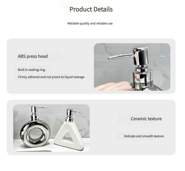 Modern Ceramic Soap & Lotion Dispenser - Unique Geometric Designs, 300ml Capacity(Triangular lotion bottle, silver)