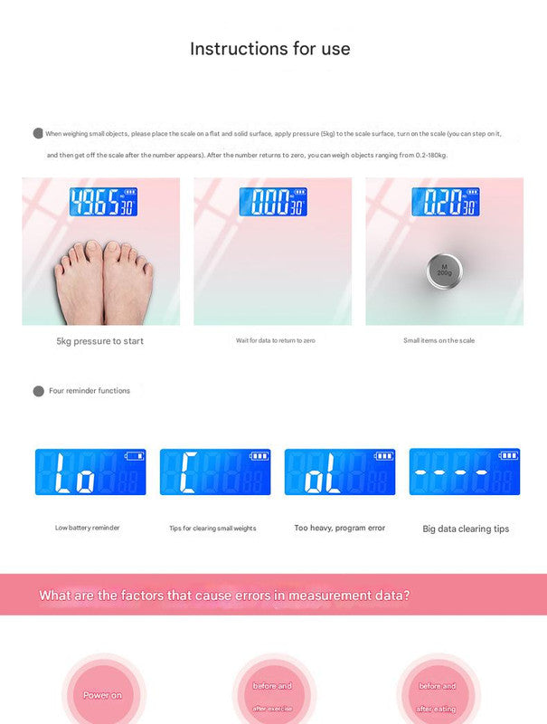 Smart USB Rechargeable Digital Bathroom Scale - Measures Body Weight & Temperature(Gradient pink)