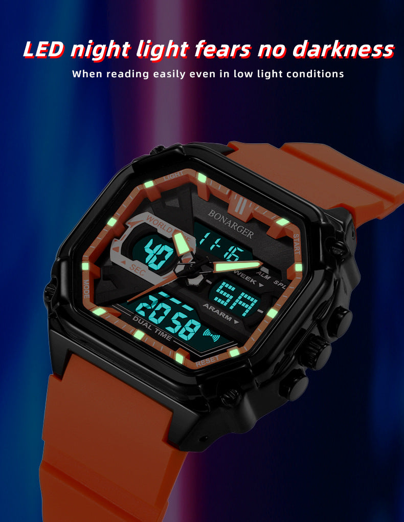 Orange Men's Dual Display Watch - Dual Time Digital Analog Waterproof Sports Watch