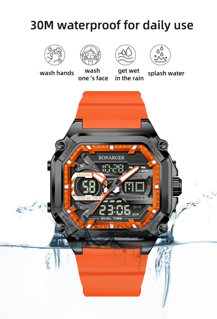 Orange Men's Dual Display Watch - Dual Time Digital Analog Waterproof Sports Watch