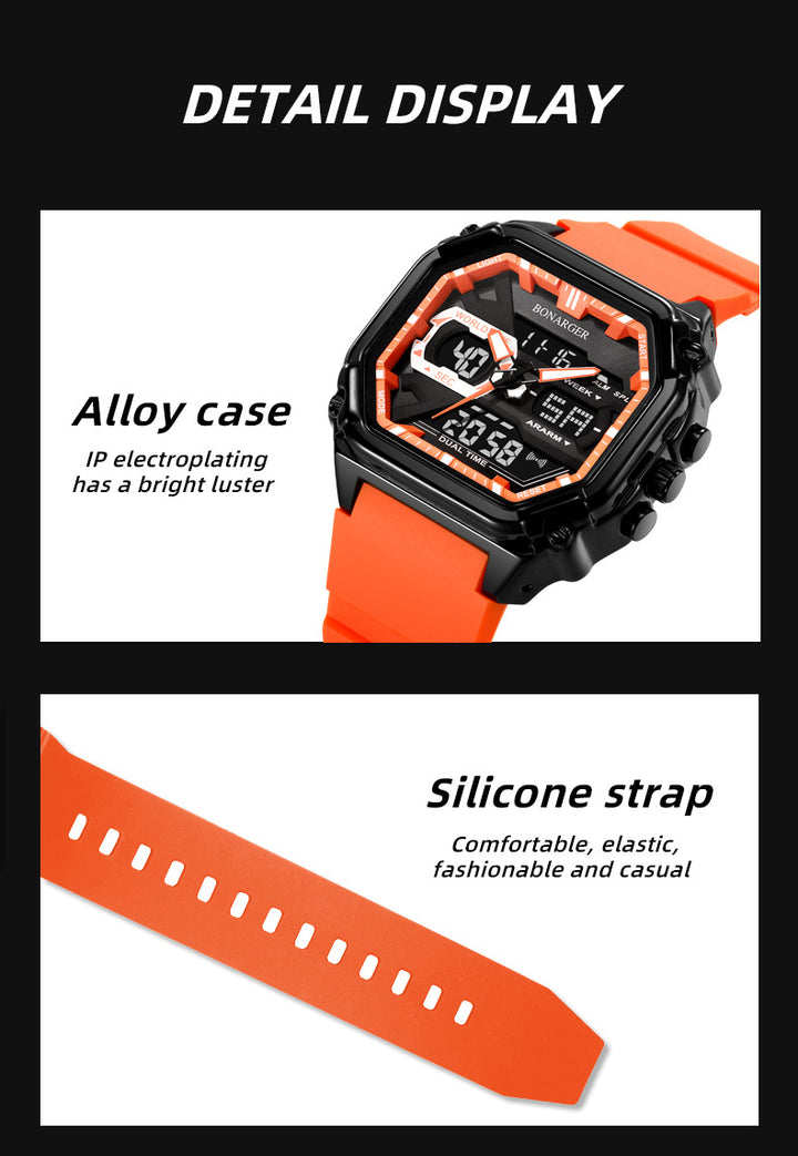 Orange Men's Dual Display Watch - Dual Time Digital Analog Waterproof Sports Watch