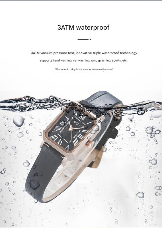 Rose gold shell, white plate and coffee strap Ladies Quartz Watch - Classic Rectangular, Leather Band