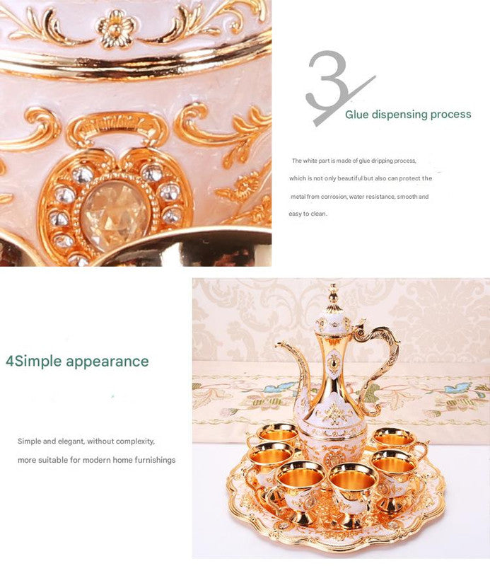 Elegant Gold Metal Serving Set - Decanter, 6 Cups, Tray (Copper)