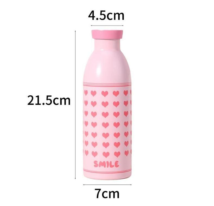 Cute Milk Bottle Thermos - 500ml Stainless Steel Insulated Water Bottle (White letters)