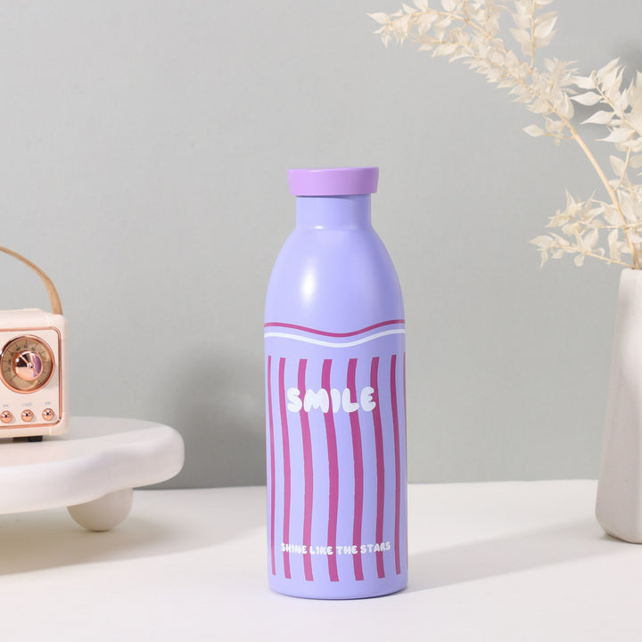 Cute Milk Bottle Thermos - 500ml Stainless Steel Insulated Water Bottle (Purple Stripes)