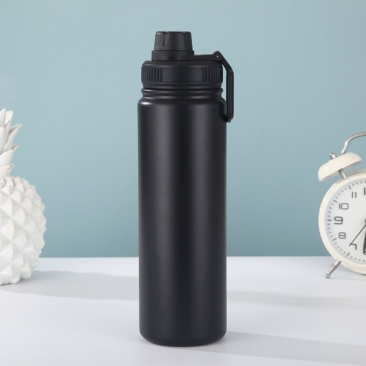 Black Portable Travel Thermos Bottle - Leakproof Stainless Steel Flask with Carry Handle (18oz - 540ml)